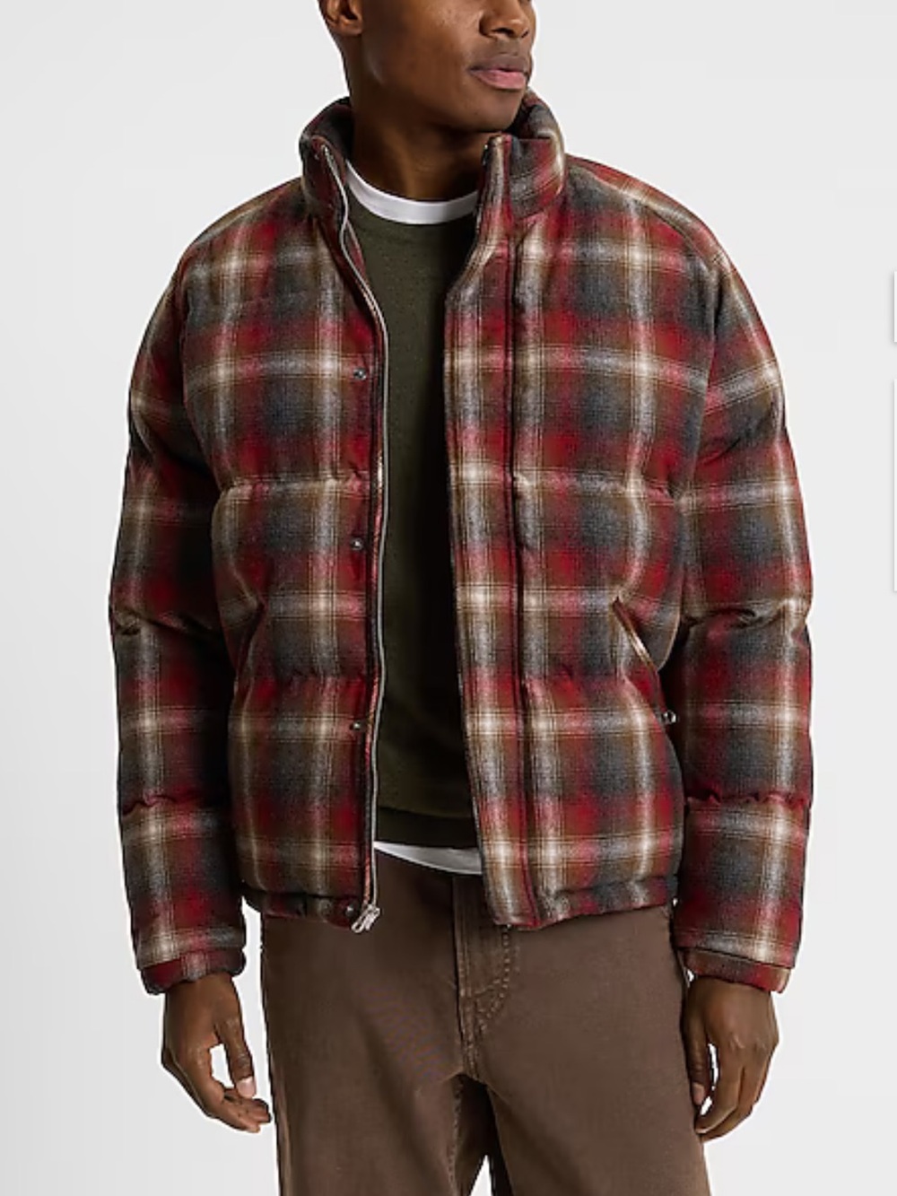 Express Red Plaid Puffer Jacket